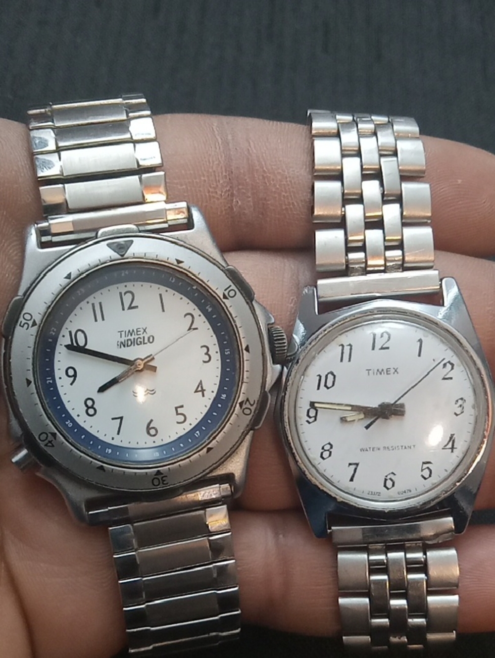 Timex Silver Stainless Steel Pair with White Dials Bundle